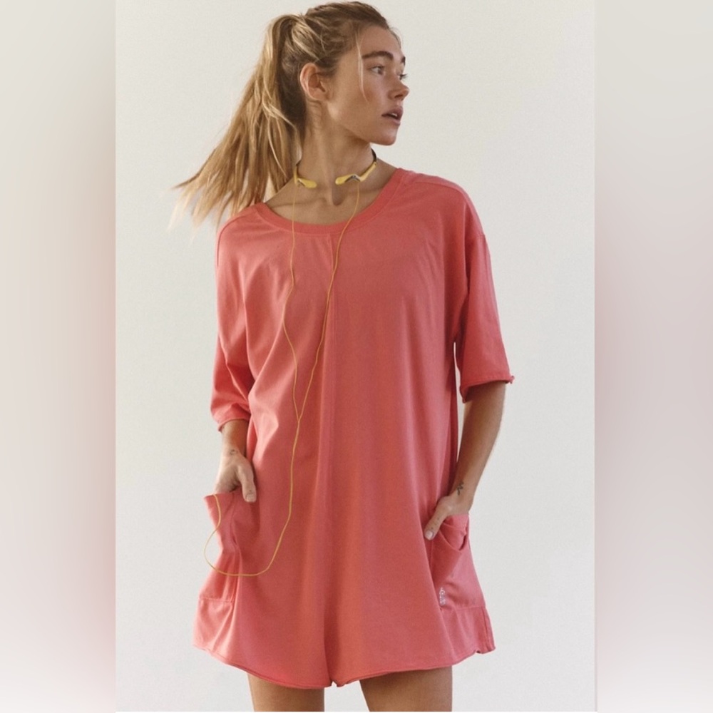 NWT Free People Movement Hot Shot Tee Romper in Hibiscus Size Large